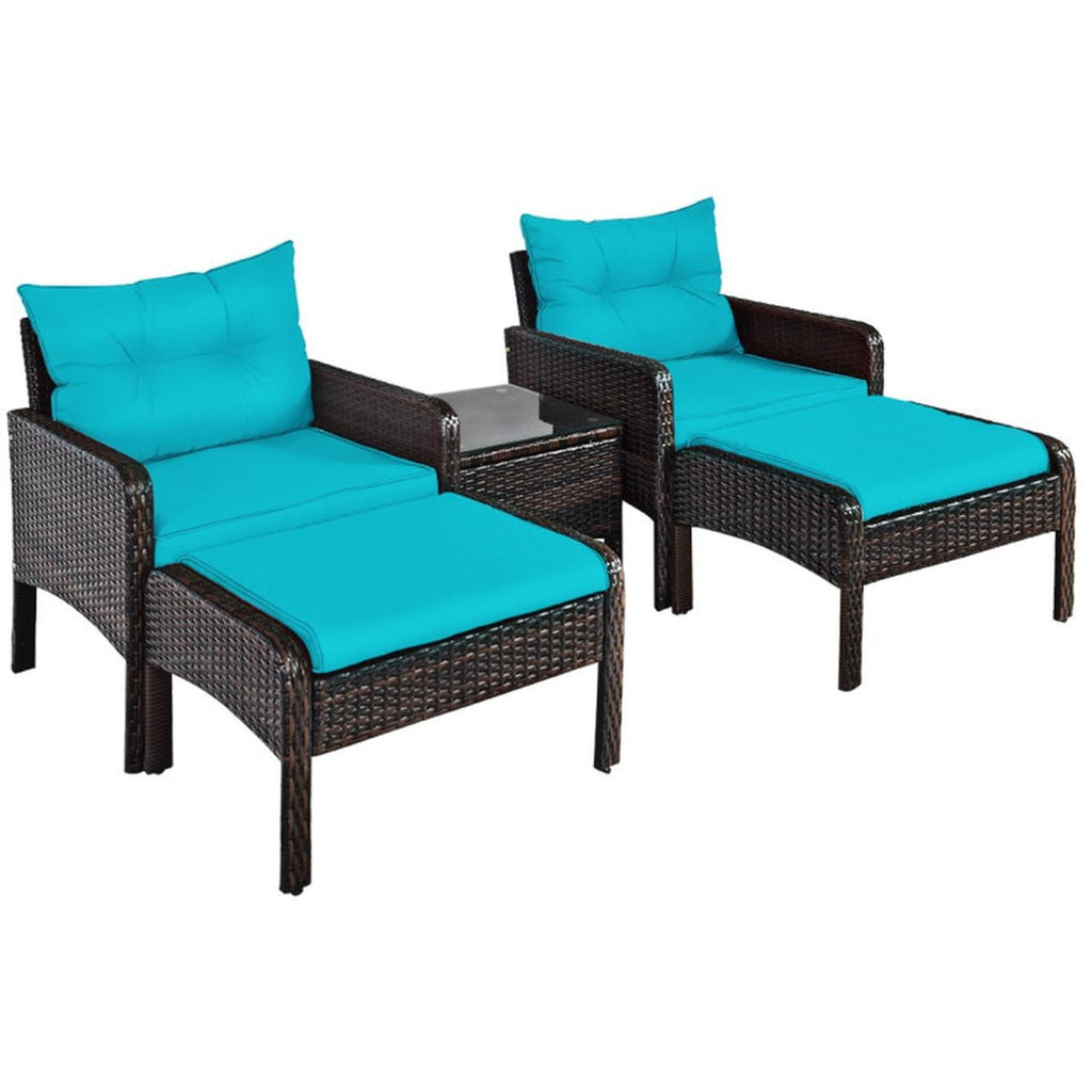 Biotree 5 Pieces Patio Rattan Furniture Set Sofa Outdoor Conversation Set for Garden Backyard PorchRed/Turquoise/Beige