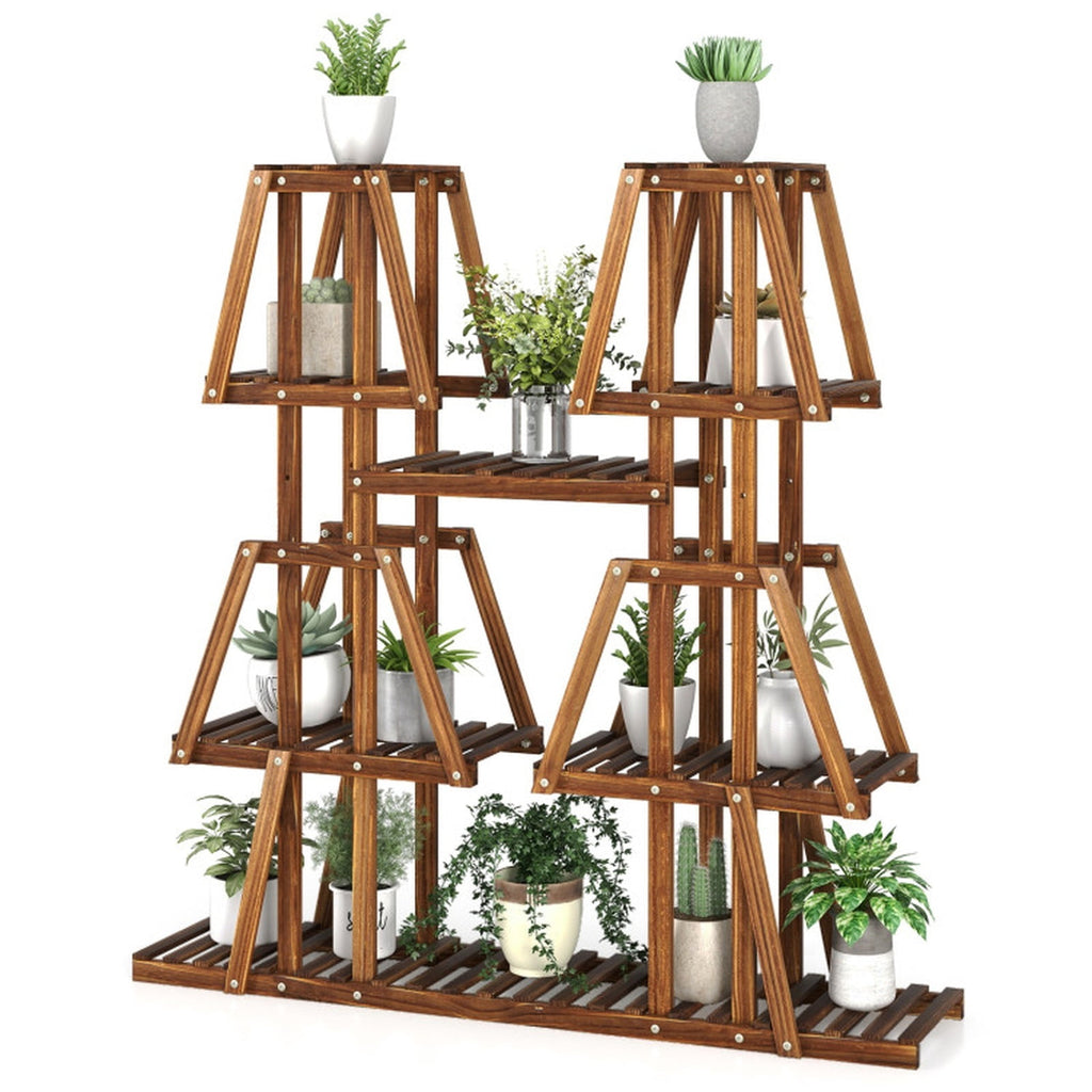 Biotree 5-Tier 10 Potted Wood Plant Stand for Multiple Plants for Indoor Outdoor Patio Balcony Garden, Brown
