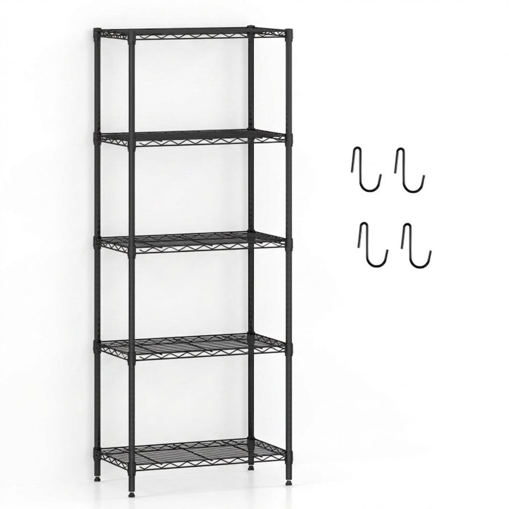 Biotree 5-Tier Metal Storage Shelving Unit with V-Shaped Wire Rack, 750 LBS Capacity Heavy Duty Garage Shelves Utility Rack for Basement Warehouse Pantry, Black
