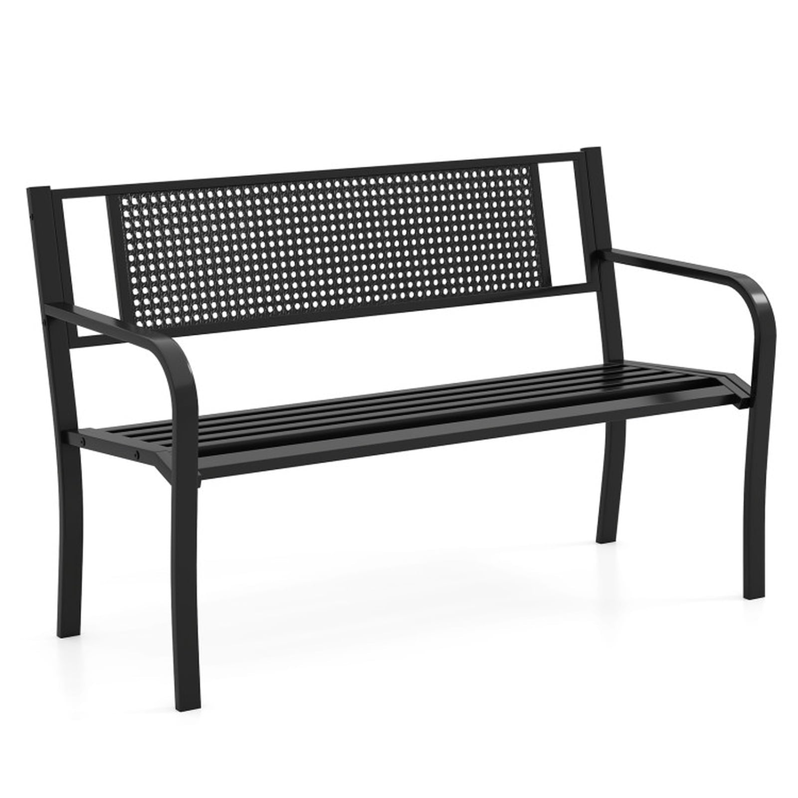 Biotree 50 Inches Garden Bench with Patterned Backrest and Curved Armrests Stackable Patio Chair for Garden BackyardBlack