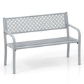 Biotree 50 Inches Outdoor Garden Bench with Geometric Lattice Backrest and Slatted Seat Stackable Patio Chair for Garden BackyardGray