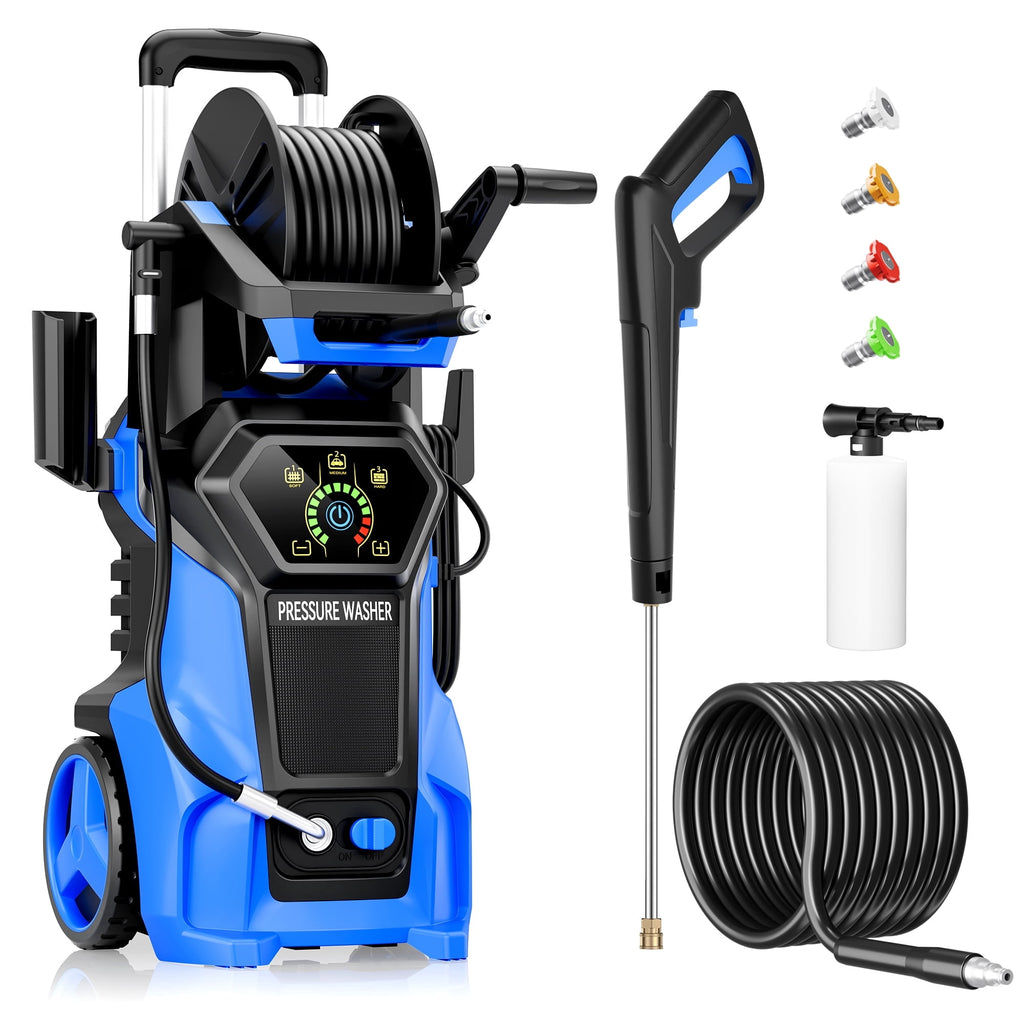 Biotree 5000 PSI Electric Pressure Washer 3.2 GPM Power Washer with Adjustable Pressure Control Panel ,Foam Cannon, 4 Spray Nozzles for Car Driveway Patio Home Cleaning, Blue