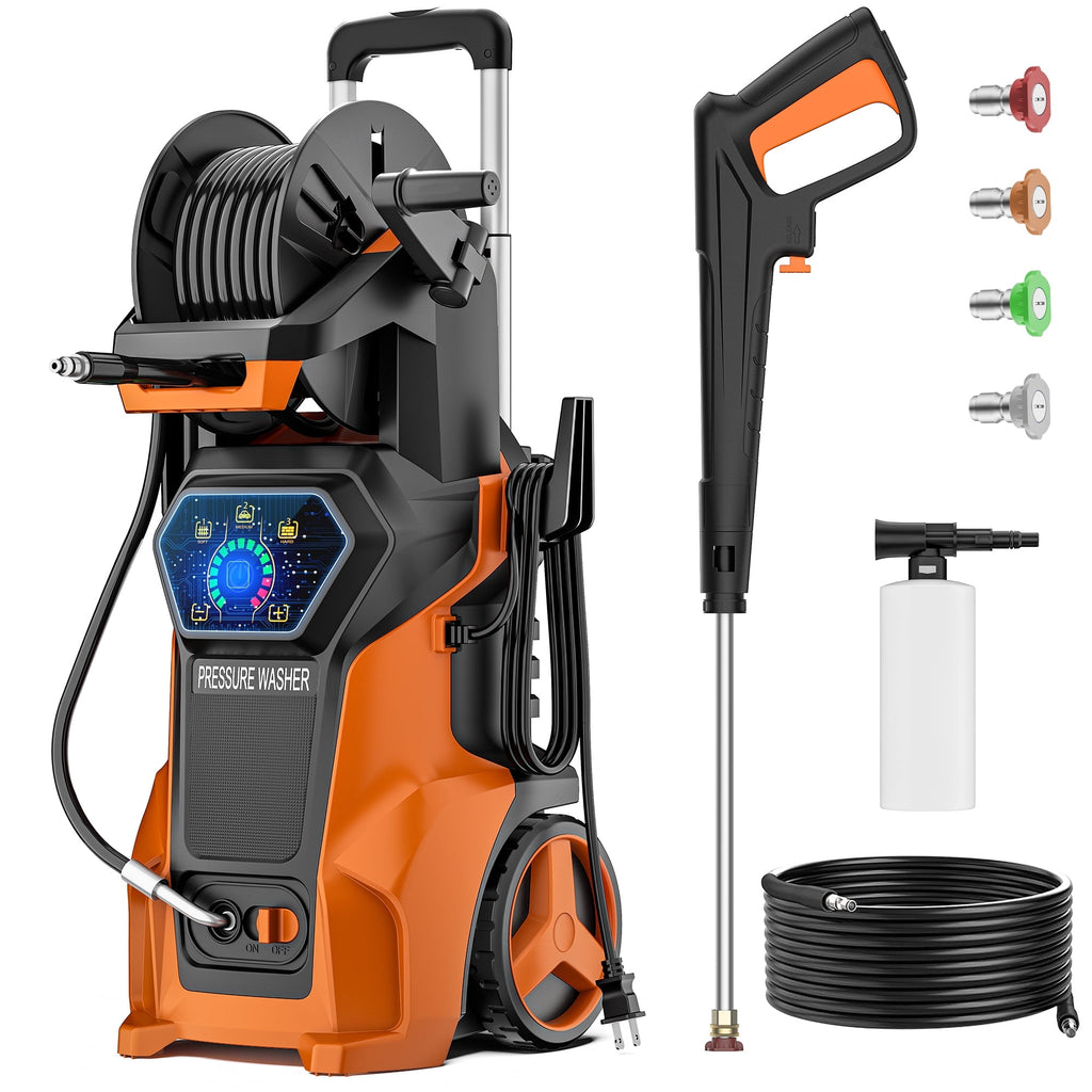 Biotree 5000 PSI Electric Pressure Washer 3.2 GPM Power Washer with Adjustable Pressure Control Panel ,Foam Cannon, 4 Spray Nozzles for Car Driveway Patio Home Cleaning, Orange