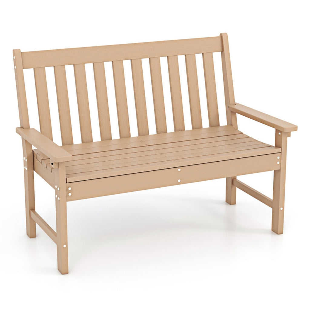 Biotree 52 Inch All-Weather HDPE Outdoor Bench with Backrest and Armrests Stackable Patio Chair for Garden BackyardTeak