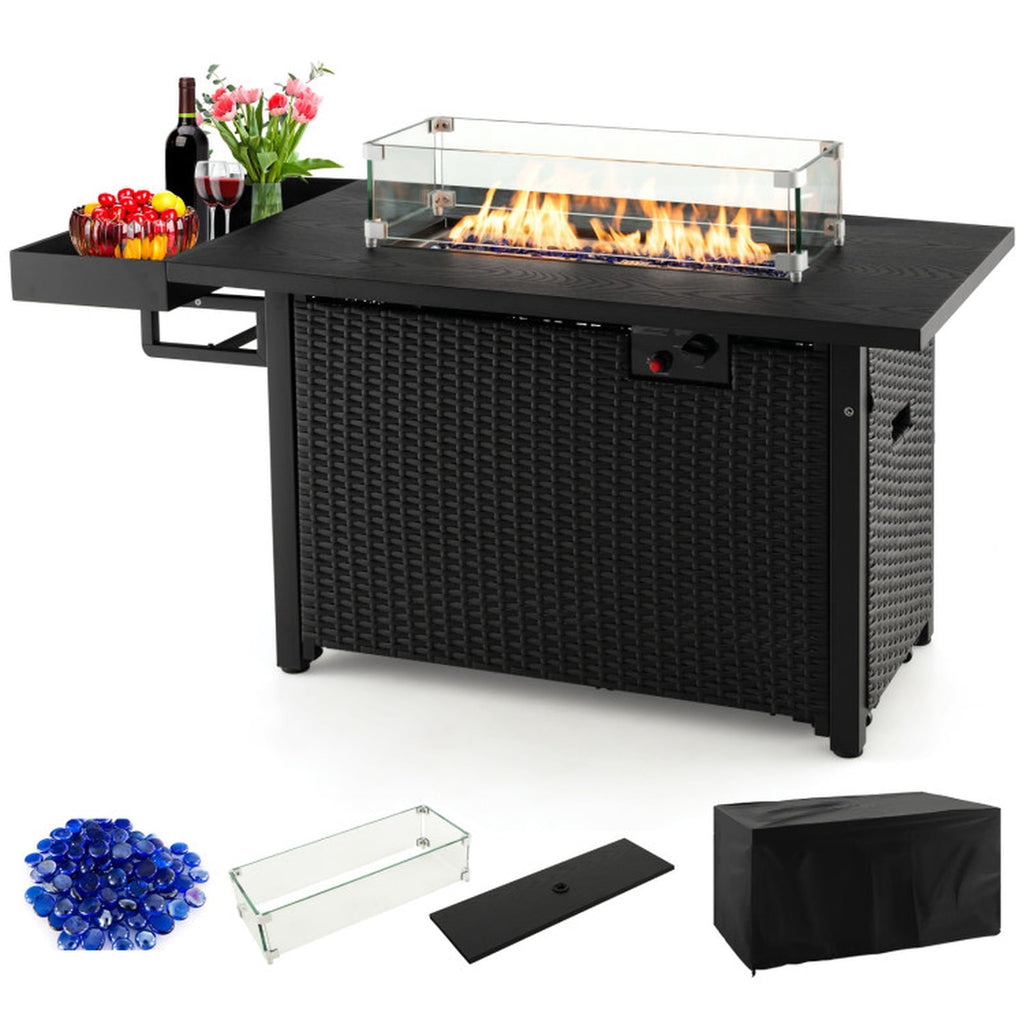 Biotree 52 Inches Outdoor Wicker Gas Fire Pit Propane Fire Table with Cover for Outdoor Patio Backyard Garden Camping, Black