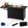 Biotree 52 Inches Outdoor Wicker Gas Fire Pit Propane Fire Table with Cover for Outdoor Patio Backyard Garden Camping, Black