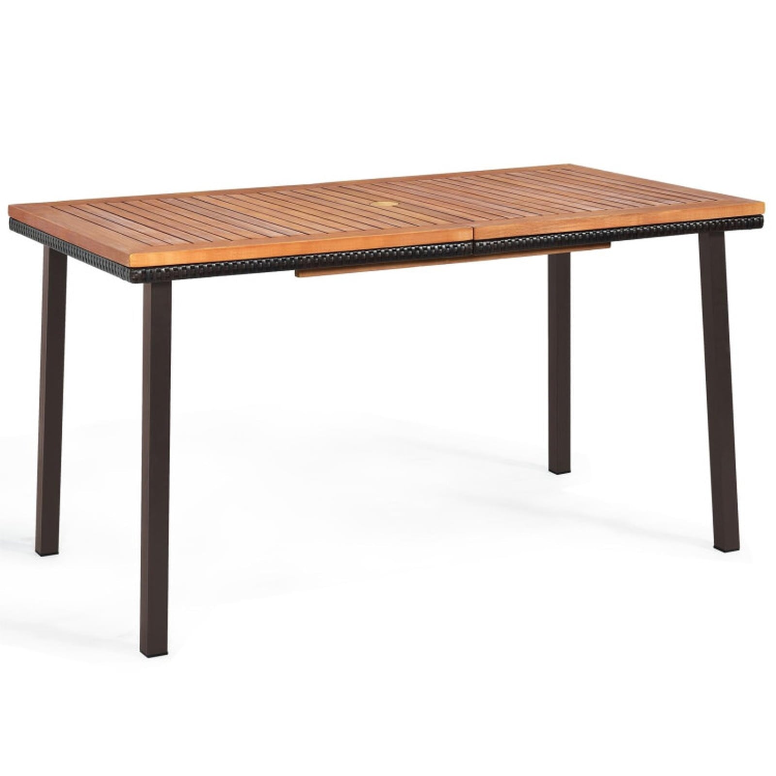 Biotree 55 Inch Patio Acacia Dining Table with Umbrella Hole, Black