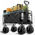 Biotree 560lbs Collapsible Folding Wagon, Heavy Duty Utility Beach Cart with 8" Wheels , Large Capacity for Camping, Beach, Shopping, Outdoor, Black