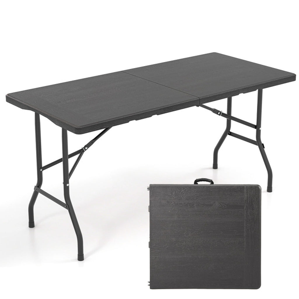 Biotree 5FT Folding Picnic Table with Wood Grain HDPE Tabletop and Non-slip Foot Pads, Black