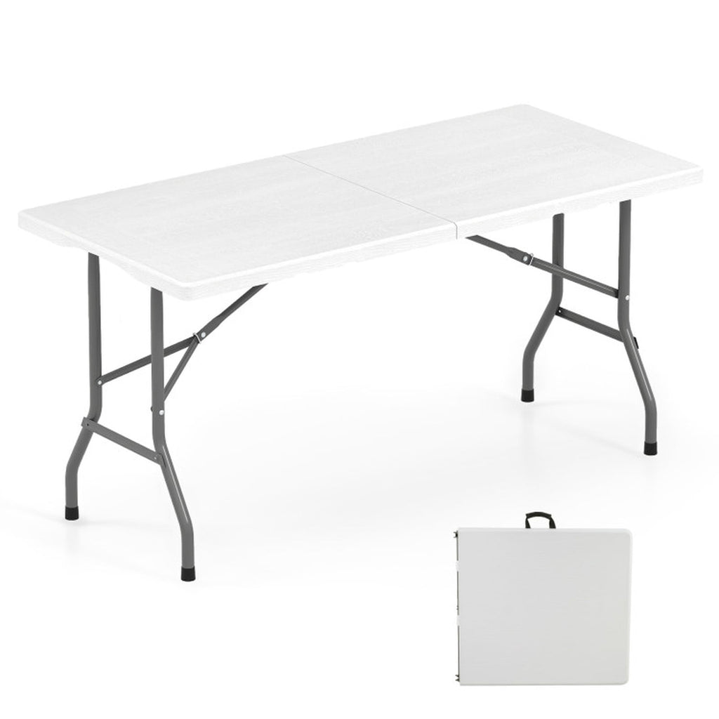 Biotree 5FT Folding Picnic Table with Wood Grain HDPE Tabletop and Non-slip Foot Pads-WH, White