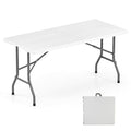 Biotree 5FT Folding Picnic Table with Wood Grain HDPE Tabletop and Non-slip Foot Pads-WH, White