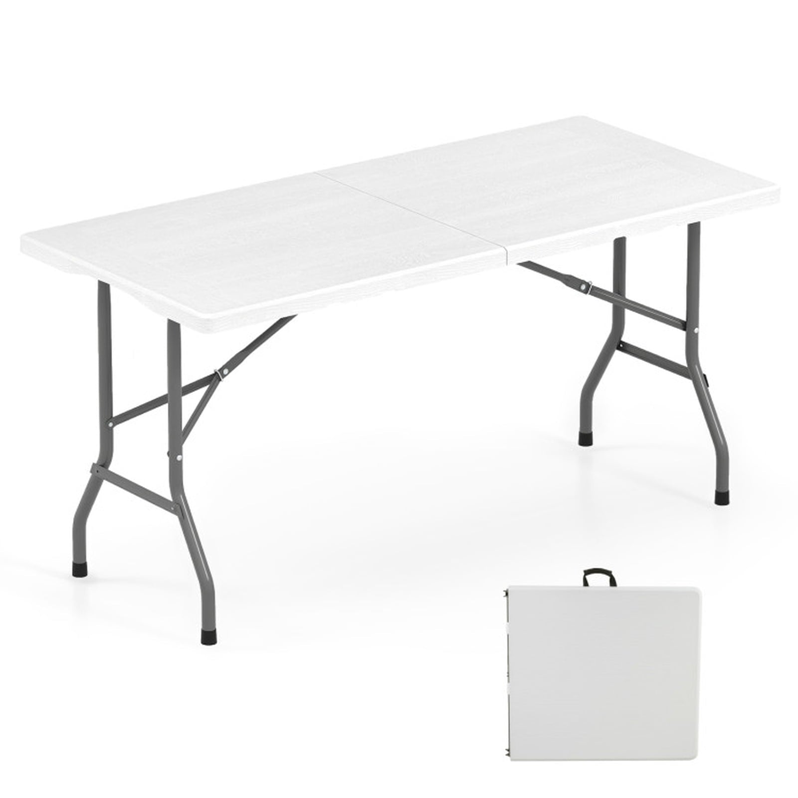 Biotree 5FT Folding Picnic Table with Wood Grain HDPE Tabletop and Non-slip Foot Pads-WH, White
