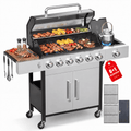 Biotree 6 Burner Propane Gas Grill with Side Burner and Griddle, 73000 BTU Stainless Steel BBQ Grill Combo with two Porcelain-Enameled Cast Iron Grates for Backyard Patio Outdoor Cooking