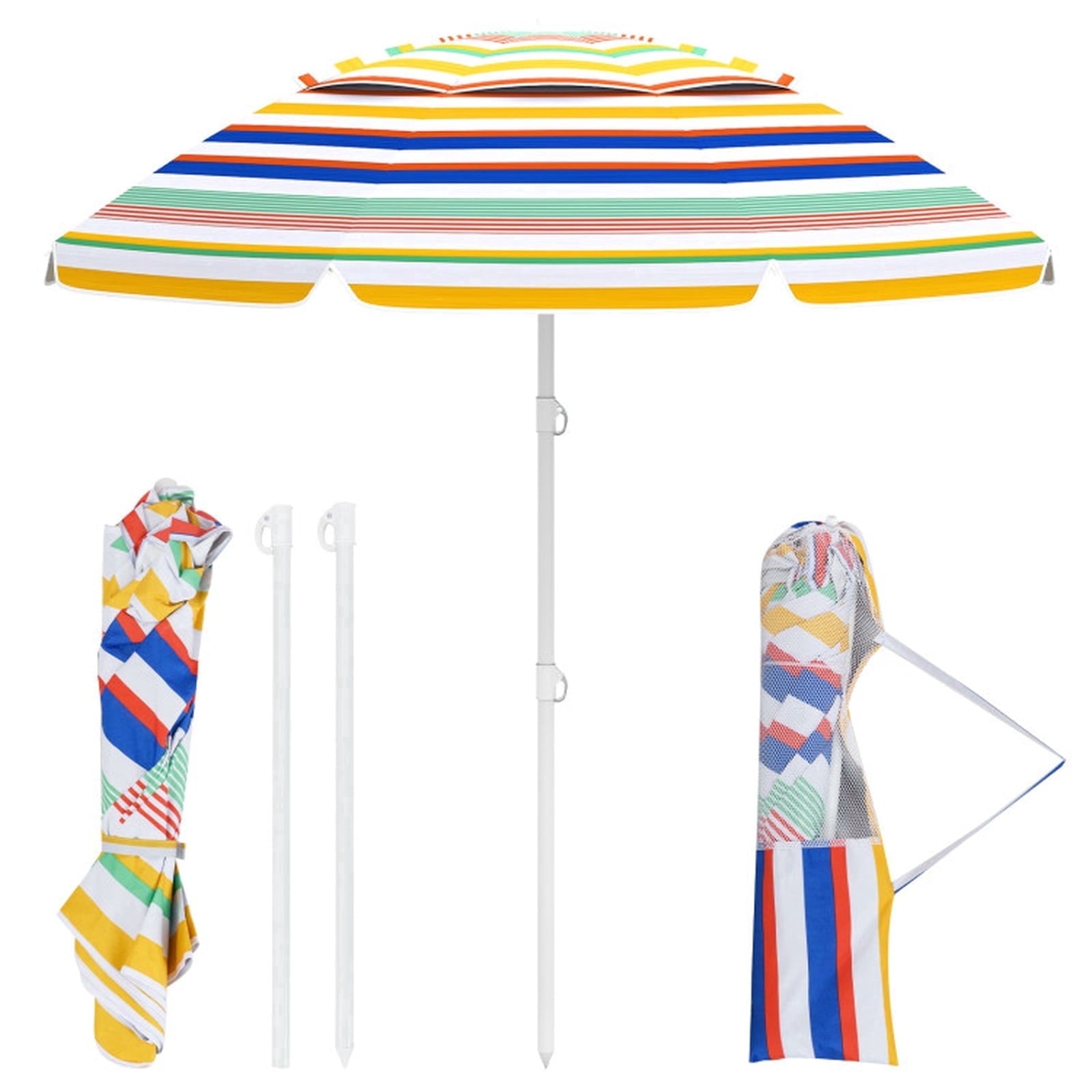 Biotree 6.5 Feet Beach Umbrella with UPF50+ Sun Protection and Push Button Tilt-Colorful - Portable Sun Shade for Beach Pool Backyard