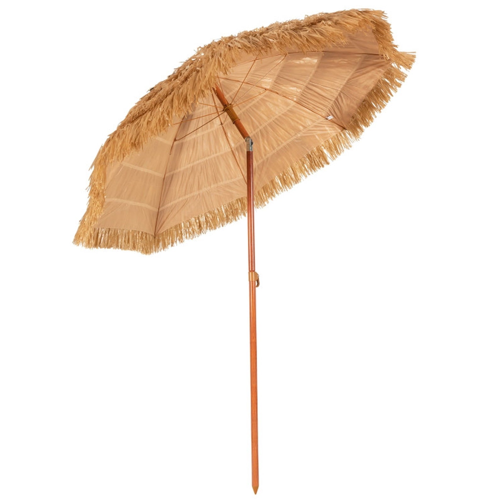 Biotree 6.5 Feet Portable Thatched Tiki Beach Umbrella with Adjustable Tilt Khaki - Portable Sun Shade for Beach Pool Backyard