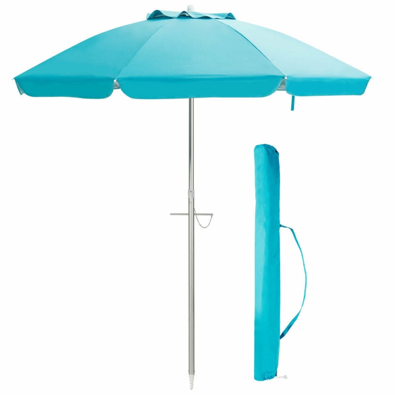 Biotree 6.5 ft Portable Beach Umbrella with Carrying Bag, 6 Ribs, Sand Tilt Mechanism - Blue for Backyard