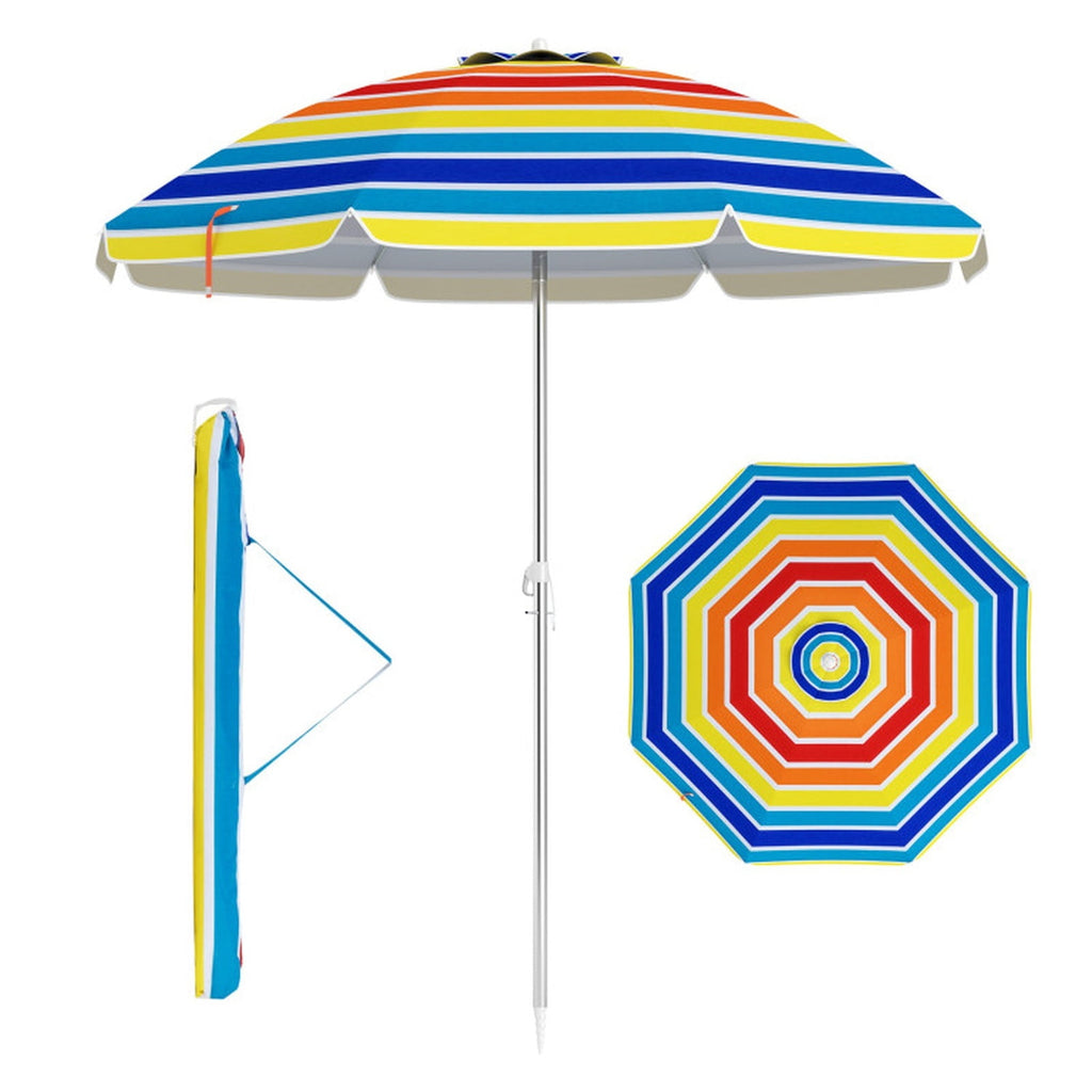 Biotree 6.5 ft Portable Beach Umbrella with Carrying Bag, 6 Ribs, Sand Tilt Mechanism - Multicolor for Backyard