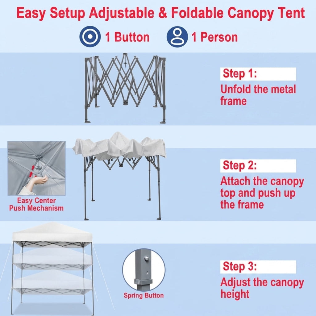 Biotree 6.6 x 6.6 Feet Outdoor Pop-up Canopy Tent with UPF 50+ Sun Protection and Carry Bag, Instant Sun Shelter for Beach Camping Park Backyard, White
