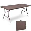 Biotree 6 Feet Folding Portable Rattan Table with Carrying Handle, Brown