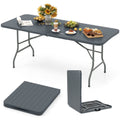 Biotree 6 Feet Folding Table with Wood Grain HDPE Tabletop and Safe Lock Mechanism, Gray