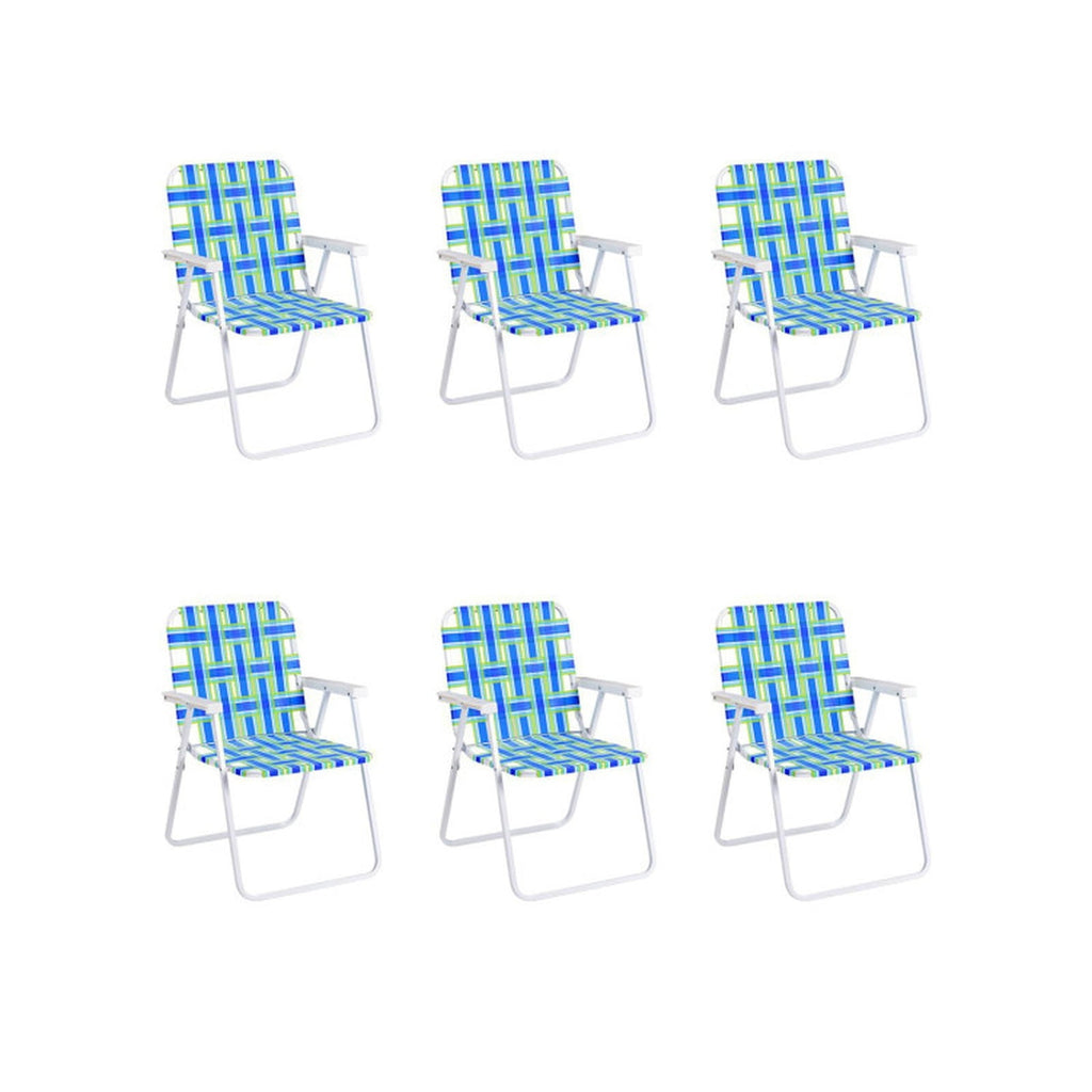 Biotree 6 Pcs Folding Beach Chair Camping Lawn Webbing Chair Stackable Patio Chair for Garden BackyardBlue