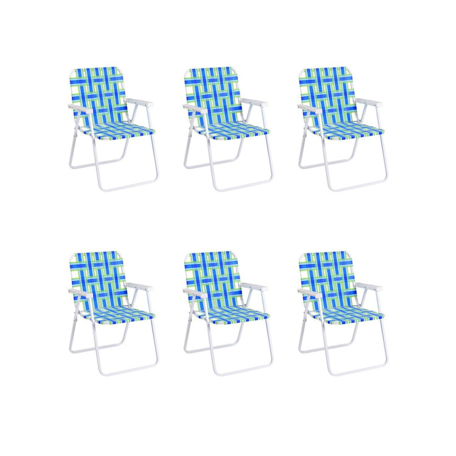 Biotree 6 Pcs Folding Beach Chair Camping Lawn Webbing Chair Stackable Patio Chair for Garden BackyardBlue