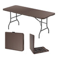 Biotree 6 ft Portable Folding Table with Rattan-Like HDPE Tabletop and Safe Lock Mechanism, Coffee