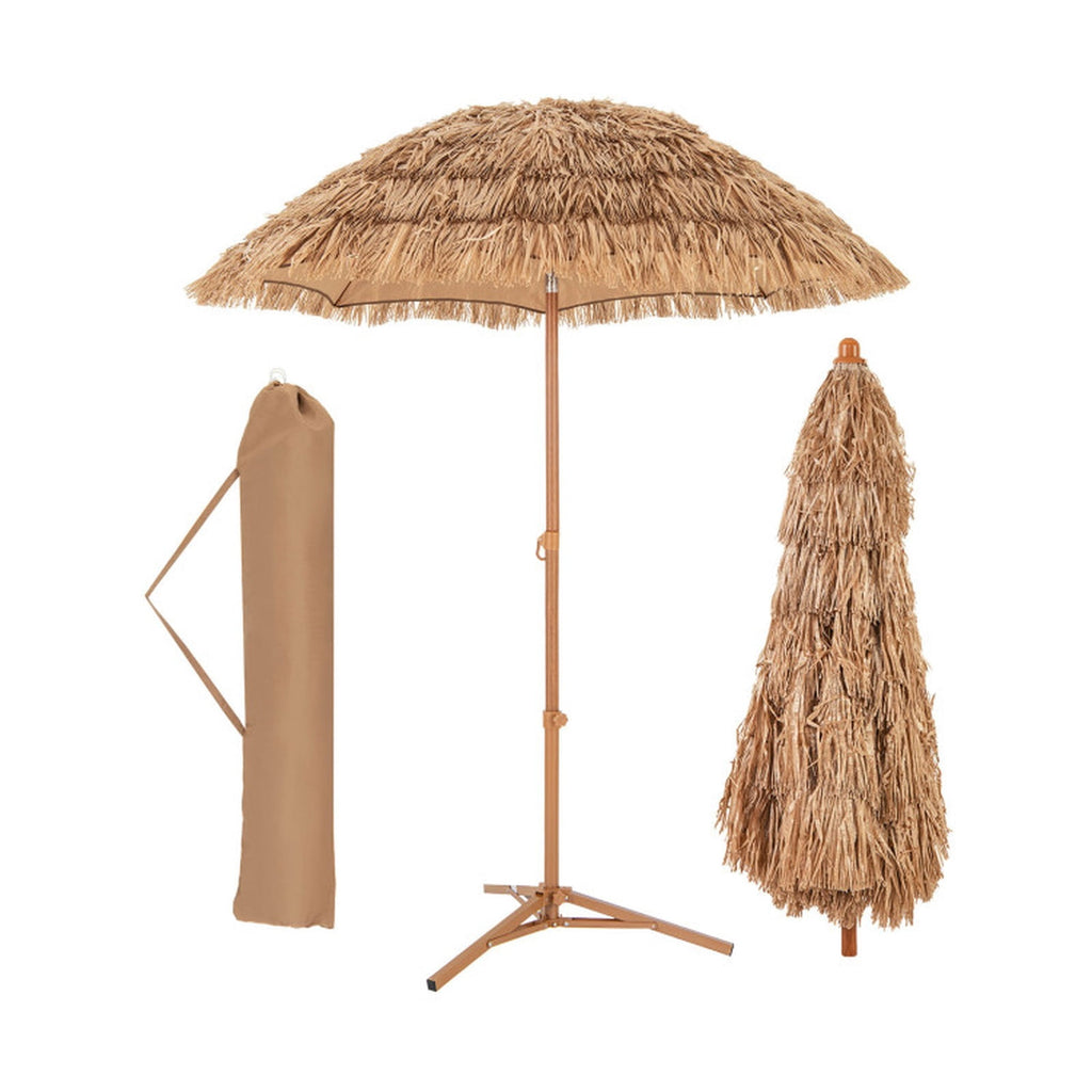Biotree 6 ft Thatched Tiki Patio Umbrella Crank Tilt Outdoor Shade - Natural - UV Protection with Cross Base