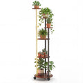 Biotree 6-tier Plant Stand with RGB Light and Wheels 57inch Tall Indoor Display Shelf Flowerpot Holder for Indoor Outdoor Patio Balcony Garden, Rustic Brown
