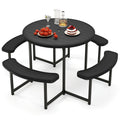 Biotree 62-Inch Round Picnic Table Bench Set with 4 Benches and Umbrella Hole for Patio Lawn, Black