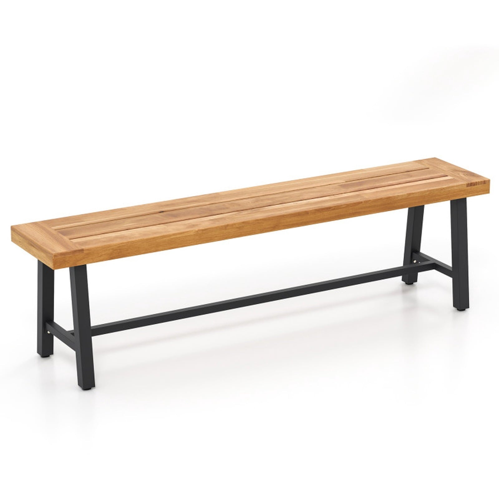 Biotree 63 Inch 3-Person Acacia Patio Wood Outdoor Backless Bench-Set of 1 Stackable Patio Chair for Garden BackyardNatural and Black