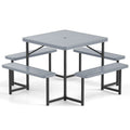 Biotree 63-Inch Outdoor Square Picnic Table Bench Set for 4-8 People with Umbrella Hole, Gray