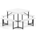 Biotree 63-Inch Outdoor Square Picnic Table Bench Set for 4-8 People with Umbrella Hole, White