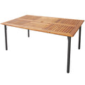 Biotree 63-Inch Patio Acacia Wood Dining Table with Umbrella Hole and Metal Legs, Black