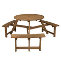Biotree 65-Inch 6-person Round Wooden Picnic Table with Umbrella Hole and 3 Built-in Benches, Tan