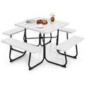 Biotree 67-Inch Outdoor Picnic Table with 4 Benches and Umbrella Hole, White