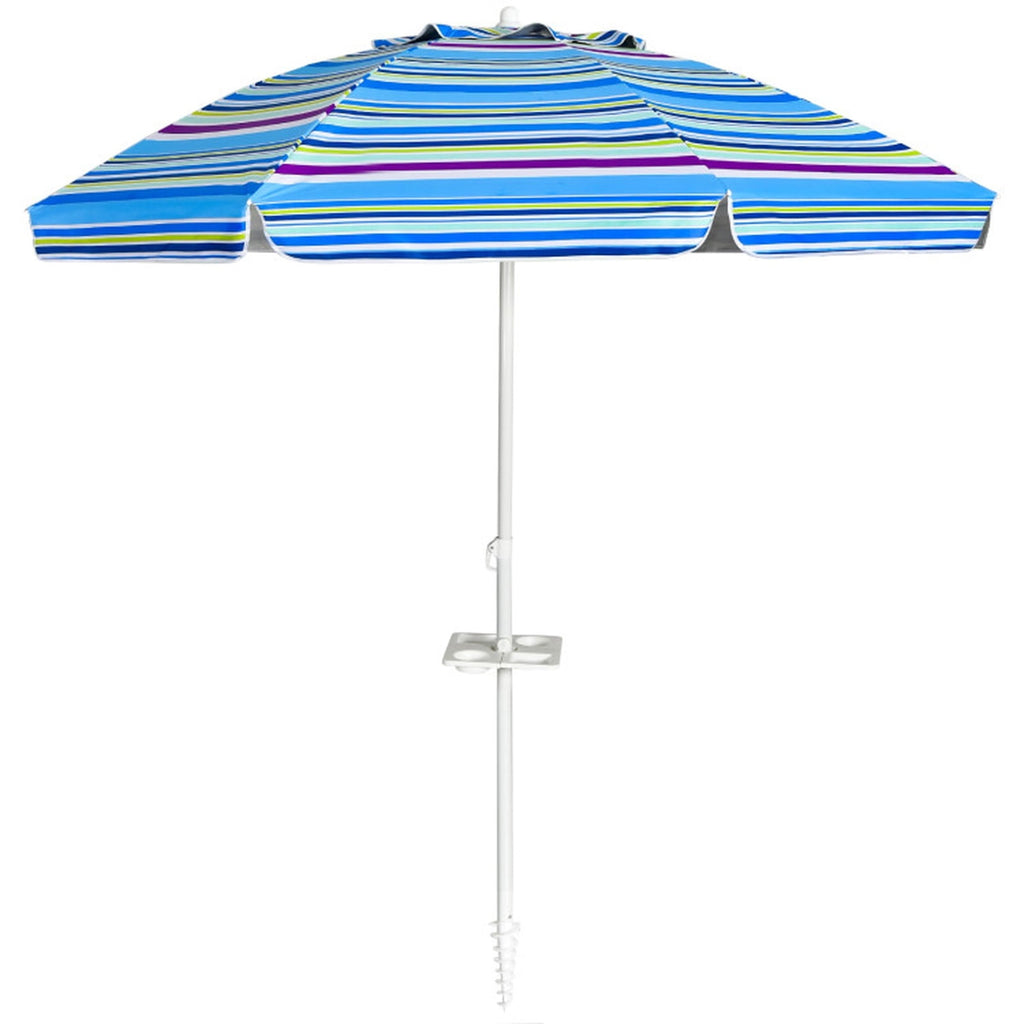 Biotree 7.2 ft Portable Beach Umbrella with Carrying Bag, 8 Ribs, Sand Tilt Mechanism - Blue for Backyard
