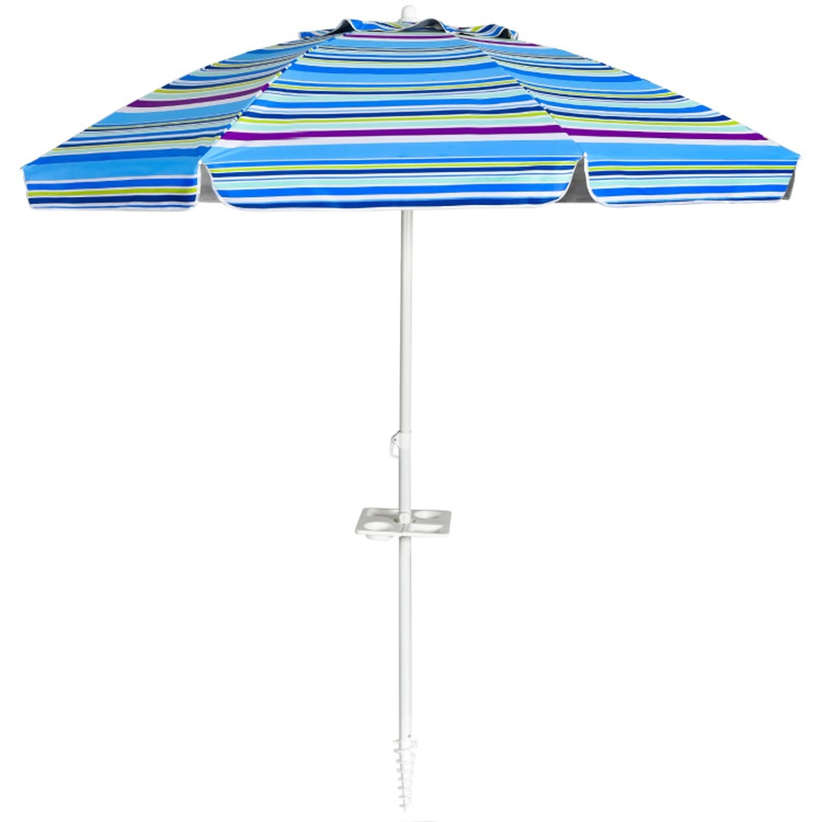 Biotree 7.2 ft Portable Beach Umbrella with Carrying Bag, 8 Ribs, Sand Tilt Mechanism - Blue for Backyard