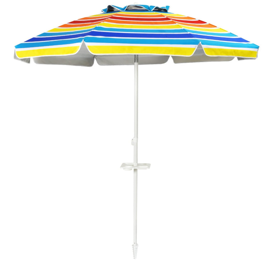 Biotree 7.2 ft Portable Beach Umbrella with Carrying Bag, 8 Ribs, Sand Tilt Mechanism - Multicolor for Backyard
