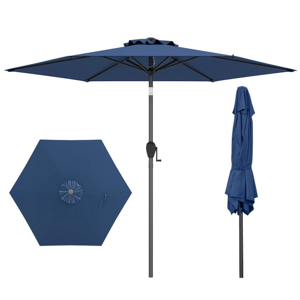 Biotree 7.5 FT Patio Umbrella, Outdoor Patio Heavy Duty Market Umbrella with Push Button Tilt for Patio Garden Backyard Pool, Navy