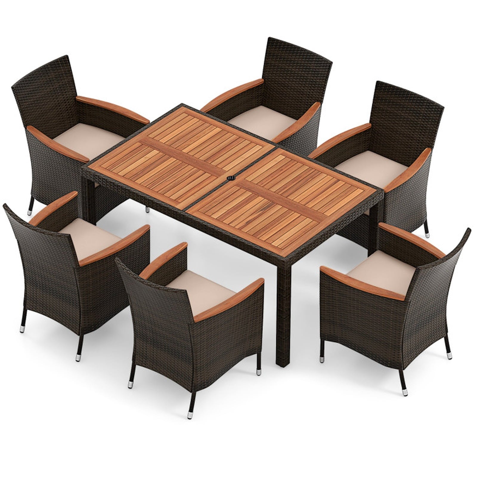 Biotree 7 Pieces Garden Dining Patio Rattan Set with Cushions for Backyard Outdoor Conversation Set for Garden Backyard PorchBrown