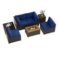 Biotree 7 Pieces Outdoor Furniture Set with 32 Inch Fire Pit Table and Propane Tank Cover Outdoor Conversation Set for Garden Backyard PorchNavy