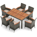 Biotree 7 Pieces Patio Acacia Wood Cushioned PE Rattan Wicker Dining Set Outdoor Conversation Set for Garden Backyard PorchGray