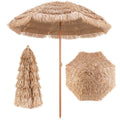 Biotree 7 ft Thatched Tiki Patio Umbrella Crank Tilt Outdoor Shade - Natural - UV Protection with Cross Base