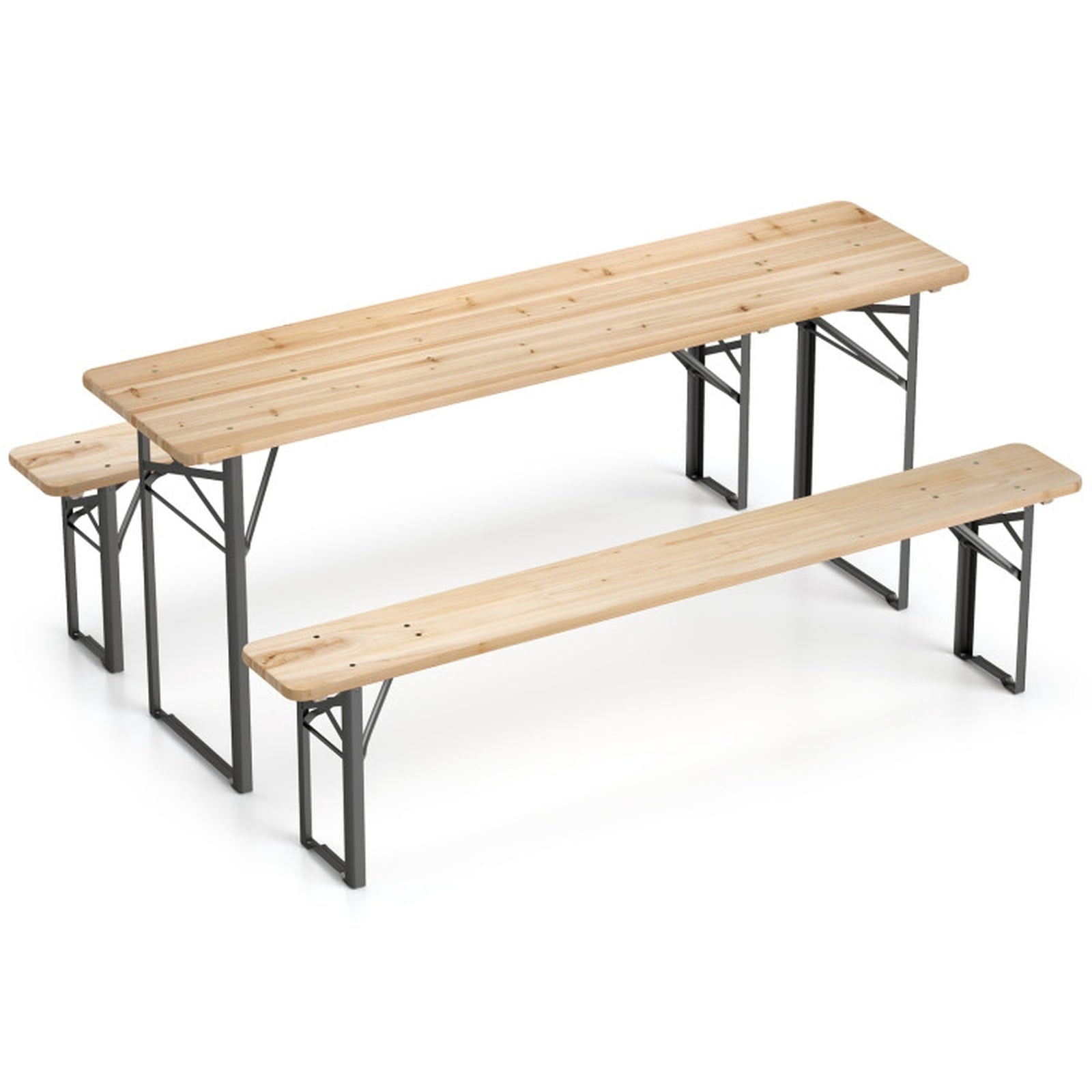 Biotree 70 Inch 3-Piece Folding Picnic Table with Benches for 6 Fir Wood Portable Bear Camping Table, Dark Brown