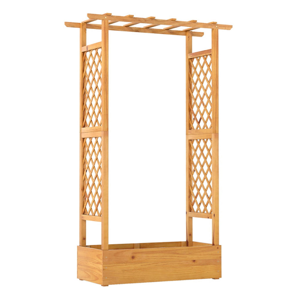 Biotree 70 Inch Wooden Raised Garden Bed with Lattice Trellis for Climbing Plants, 43x16.5x70 Inch Pine Wood Tall Outdoor Planter Box for Patio Yard, Orange Finish