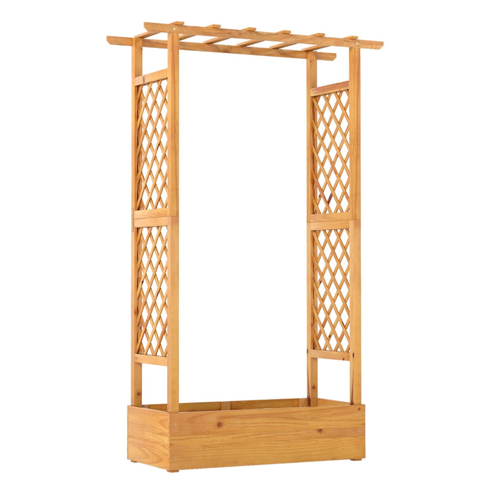 Biotree 70 Inch Wooden Raised Garden Bed with Lattice Trellis for Climbing Plants, 43x16.5x70 Inch Pine Wood Tall Outdoor Planter Box for Patio Yard, Orange Finish