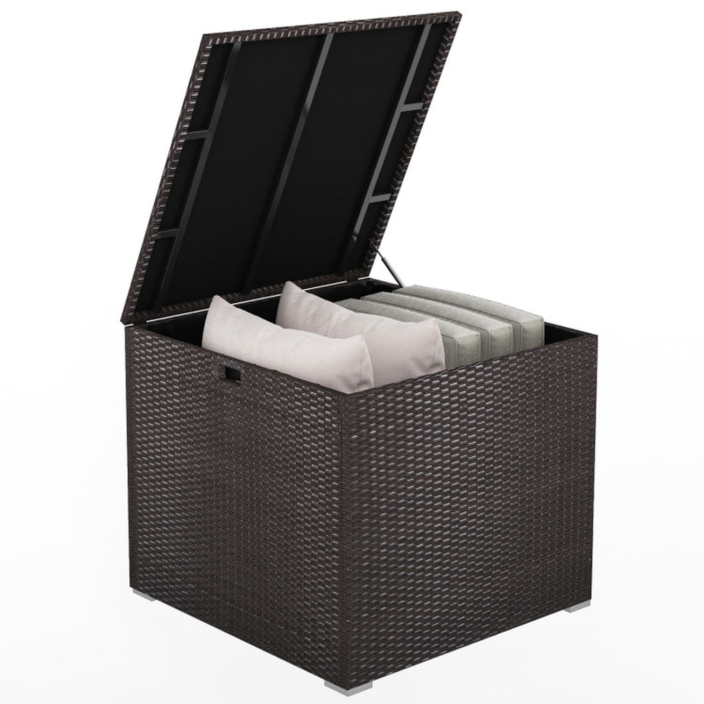 Biotree 72 Gallon Rattan Outdoor Storage Box with Zippered Liner and Solid Pneumatic Rod Outdoor Waterproof for Patio Deck Garden Cushions, Brown