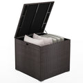 Biotree 72 Gallon Rattan Outdoor Storage Box with Zippered Liner and Solid Pneumatic Rod Outdoor Waterproof for Patio Deck Garden Cushions, Brown