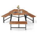 Biotree 75-Inch 6 Person Acacia Wood Picnic Table Bench Set with 3 Seats with 1.97" Umbrella Hole, Black